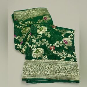 New Green Saree Handloom Pure Khaddi Georgette Sari